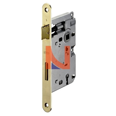 SERRATURA PORTA AGB PATENT PICCOLA BORDO TONDO E50 OTTONATA CON INCONTRO