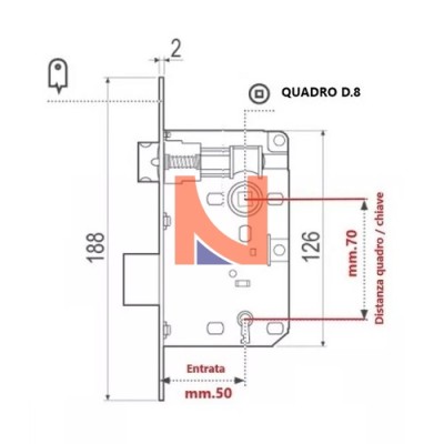 SERRATURA PORTA AGB PATENT PICCOLA BORDO TONDO E50 OTTONATA CON INCONTRO