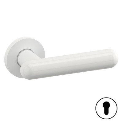 MANIGLIA PER PORTA INTERNA SERIE BOMA CON ROSETTA E BOCCHETTA TONDA FORO CILINDRO YALE – BIANCO