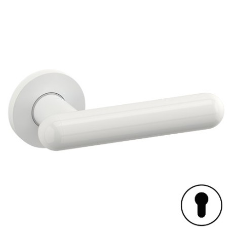 MANIGLIA PER PORTA INTERNA SERIE BOMA CON ROSETTA E BOCCHETTA TONDA FORO CILINDRO YALE – BIANCO