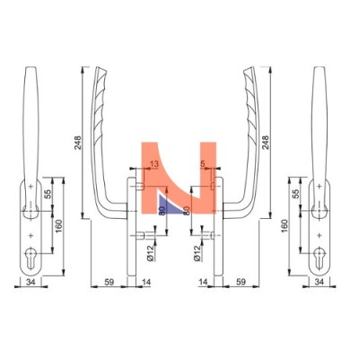 NEW YORK MANIGLIONE DOPPIO ALZANTE SCORREVOLE, FORO YALE, BRONZO F4