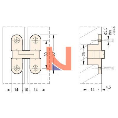 CERNIERA A SCOMPARSA INVISIBILE PER MOBILI, 50X14 MM, FINITURA NICHELATO