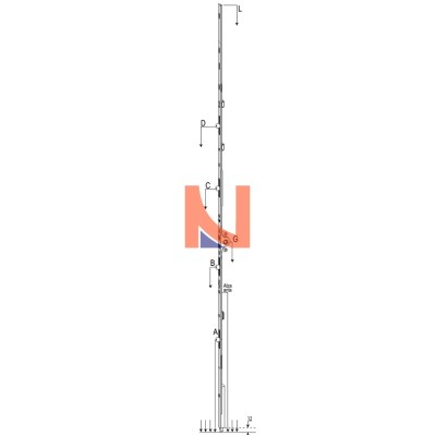 CREMONESE AD INVERSIONE GU PER SERRAMENTI A 2 ANTE, ENTRATA 15 MM, ALTEZZA 1351-1600 MM, MANIGLIA 500 MM, ARGENTO