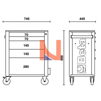 CASSETTIERA PORTA ATTREZZI ARANCIO CON 5 CASSETTI – BETA RSC24/5