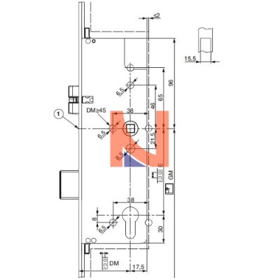 SERRATURA COMANDO CILINDRO MODULARE E35 F16 I92 CON 4 NOTTOLINI, ARGENTO