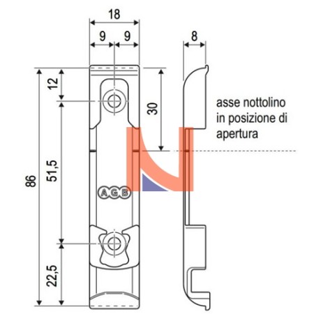 INCONTRO PER GANCIO RIBALTA ARIA 4 MM INTERASSE 9 MM