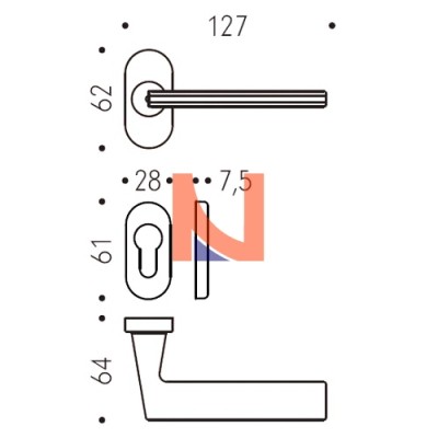 MANIGLIA PER PORTA COLOMBO DESIGN LACONICA, ROSETTA E BOCCHETTA OVALE, FORO YALE, ZIRCONIUM STAINLESS-STEEL HPS/1