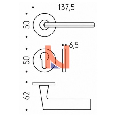 MANIGLIA PER PORTA COLOMBO DESIGN LACONICA, ROSETTA E BOCCHETTA TONDA, FORO YALE, OROPLUS