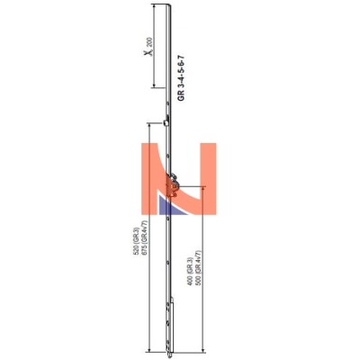 CREMONESE AGB, PER ANTA DOPPIA, ENTRATA 15 MM, ALTEZZA ANTA 1200-1400 MM, GR5, ALTEZZA MANIGLIA 500 MM, A004881505