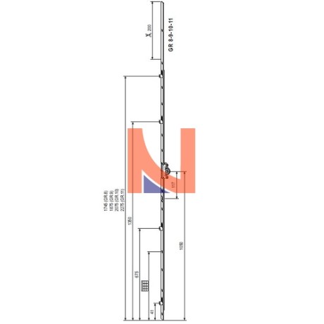 CREMONESE AGB, PER ANTA SINGOLA, ENTRATA 15 MM, ALTEZZA ANTA 2200-2400 MM, GR10, ALTEZZA MANIGLIA 1050 MM, A404021510