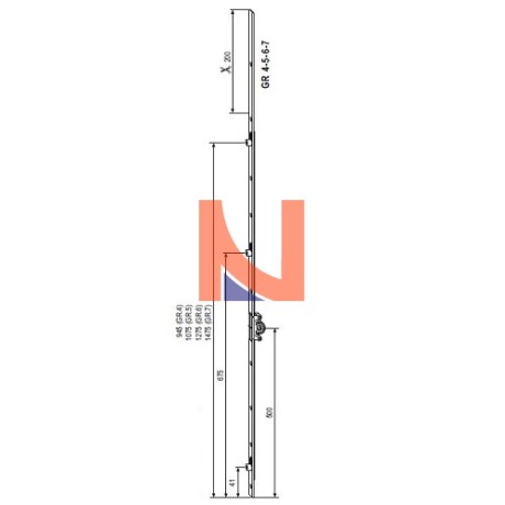 CREMONESE AGB, PER ANTA SINGOLA, ENTRATA 15 MM, ALTEZZA ANTA 1400-1600 MM, GR6, ALTEZZA MANIGLIA 500 MM, A404021506