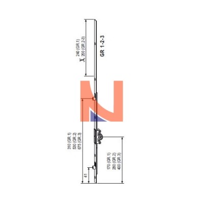 CREMONESE AGB, PER ANTA SINGOLA, ENTRATA 15 MM, ALTEZZA ANTA 800-1000 MM, GR3, ALTEZZA MANIGLIA 400 MM, A404021503