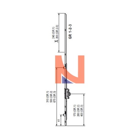 CREMONESE AGB, PER ANTA SINGOLA, ENTRATA 15 MM, ALTEZZA ANTA 800-1000 MM, GR3, ALTEZZA MANIGLIA 400 MM, A404021503