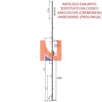 CREMONESE AGB PER ANTA RIBALTA, GR10, ENTRATA 15 MM, ALTEZZA ANTA 2200-2400 MM, ALTEZZA MANIGLIA 1050 MM, A401101510