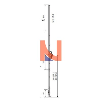 CREMONESE AGB PER ANTA RIBALTA, GR3, ENTRATA 15 MM, ALTEZZA ANTA 800-1000 MM, ALTEZZA MANIGLIA 400 MM, A401101503