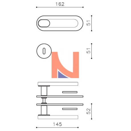 MANIGLIA PER PORTA INTERNA AQUA SU PLACCA ORIZZONTALE, FORO PATENT, CROMO SATINATO E VETRO TRASPARENTE