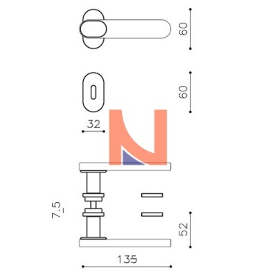 MANIGLIA PER PORTA INTERNA AQUA, ROSETTA E BOCCHETTA BASSA OVALE, FORO PATENT, CROMO SATINATO E VETRO TRASPARENTE