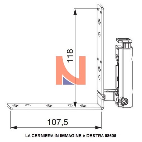 ANGOLO CERNIERA AD INCASSO DESTRO PER PORTAFINESTRA CON FISSAGGIO BATTUTA 4/15-9 ARGENTO