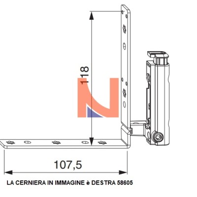 Angolo per cerniera ad incasso MULTI MAICO, portafinestra con fissaggio aria 4 battuta 15-9 sinistro, finitura Argento