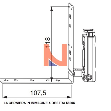 Angolo per cerniera ad incasso MULTI MAICO, portafinestra con fissaggio aria 4 battuta 15-9 sinistro, finitura Argento