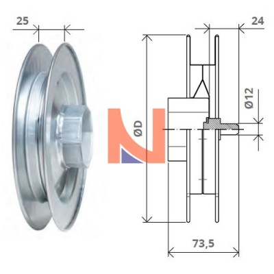 PULEGGIA CON CALOTTA LISCIA OTTAGONALE PER RULLO DA 60, Ø 180 MM
