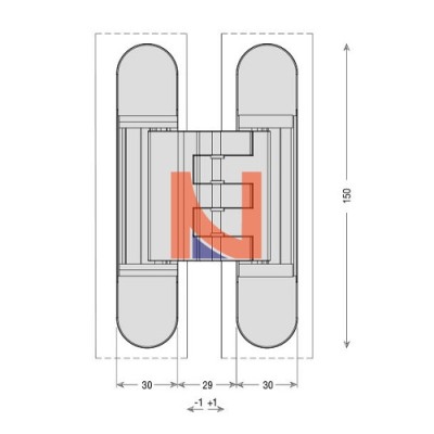 CERNIERA INVISIBILE A SCOMPARSA PER PORTE, REGOLABILE 3D, 150X30 MM, PORTATA 80-100 KG, FINITURA NERO OPACO