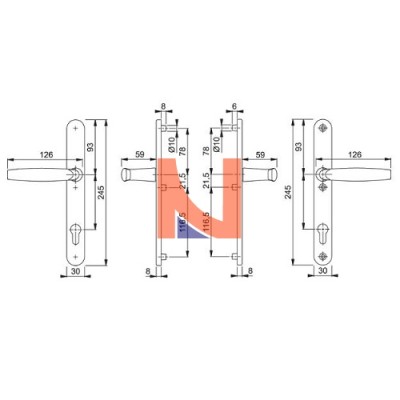 MANIGLIA ATLANTA CON PLACCA INTERASSE 92 FORO YALE BRONZO