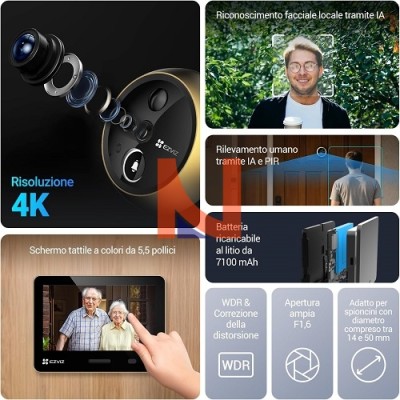 EZVIZ EP4 SPIONCINO DIGITALE SMART WIFI 4K CON DISPLAY TOUCH 5,5″ ARGENTO