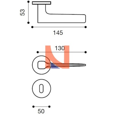 MANIGLIA PER PORTA VOLTA CON ROSETTA E BOCCHETTA FORO PATENT FINITURA CROMO SATINATO