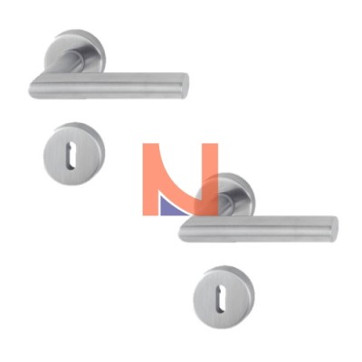 Coppia maniglie Amsterdam e1400z-42k-42ks hoppe in acciaio inox con bocchette tonde patent d. 52 mm finitura inox satinato (f69)