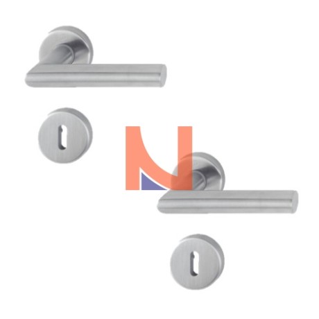 Coppia maniglie Amsterdam e1400z-42k-42ks hoppe in acciaio inox con bocchette tonde patent d. 52 mm finitura inox satinato (f69)