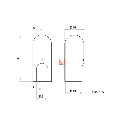 Cappuccio in alluminio per 030, 050, 055, 057 e 070 (non regolabile) Ø13 Alluminio Argento Satinato