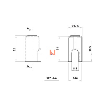 Cappuccio in nylon per 030, 055 e 057 Ø16 Nylon Oro