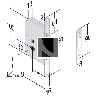 SERRATURA A GANCIO ENTRATA 50 OTTONE LUCIDO VERNICIATO
