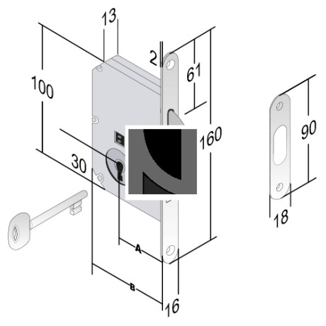 SERRATURA A GANCIO ENTRATA 50 OTTONE LUCIDO VERNICIATO