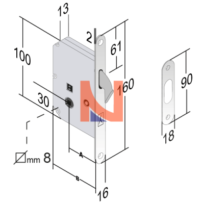 SERRATURA ENTRATA 30 PER PORTE SCORREVOLI CROMO LUCIDO