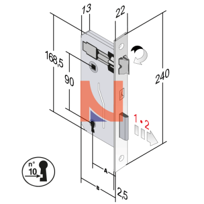 SERRATURA ENTRATA 50 BORDO TONDO OTTONE LUCIDO