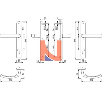MANIGLIA LIEGE CON PLACCA STRETTA INTERASSE 92 FORO YALE ARGENTO