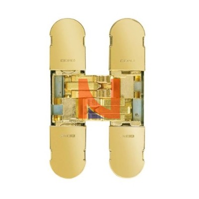 CERNIERA INVISIBILE A SCOMPARSA PER PORTE, REGOLABILE 3D, 100X22 MM, PORTATA 25-38 KG, FINITURA OTTONATO