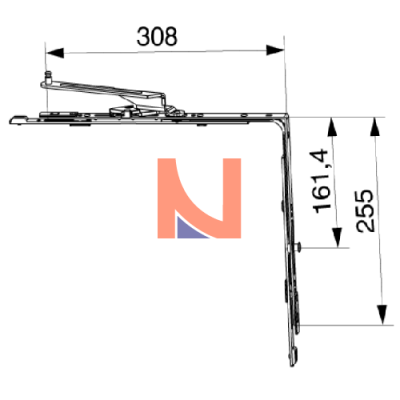 Movimento angolare destro RS-CF lato cremonese superiore per schema A in finitura argento
