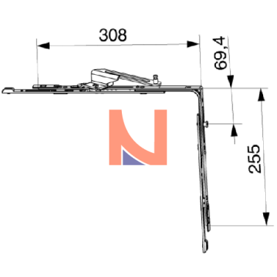 Movimento angolare destro RS-CF lato cerniera superiore per schema A-C in finitura argento