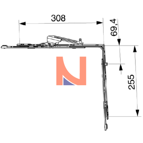 Movimento angolare destro RS-CF lato cerniera superiore per schema A-C in finitura argento