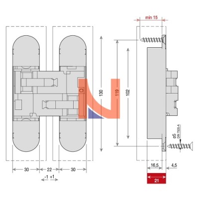 CERNIERA INVISIBILE A SCOMPARSA PER PORTE, REGOLABILE 3D, 130X30 MM, PORTATA 55-70 KG, FINITURA NICHELATO