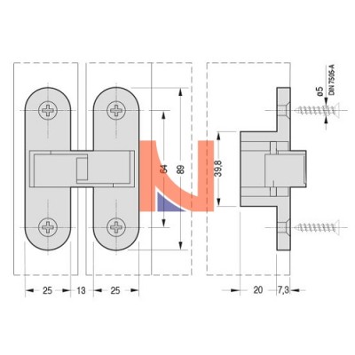 CERNIERA INVISIBILE A SCOMPARSA PER PORTE, 89X25 MM, PORTATA 35-50 KG, FINITURA BRONZATO