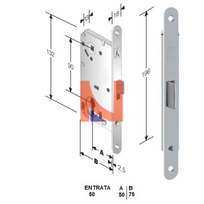 Serratura meccanica B-Split mod.P69 colore Cromo Lucido -versione cilindro- art. 48P69050CE