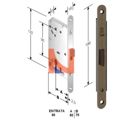 Serratura meccanica B-Split mod.P69 colore Bronzo -versione cilindro- art. 48P69050+E