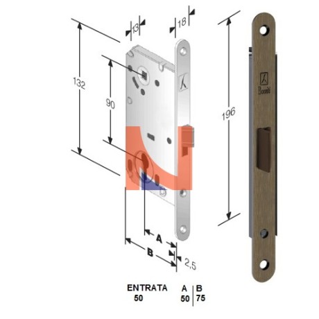 Serratura meccanica B-Split mod.P69 colore Bronzo -versione cilindro- art. 48P69050+E