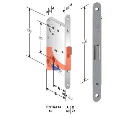 Serratura meccanica B-Split mod.P69 colore Cromo Opaco -versione cilindro- art. 48P690509E