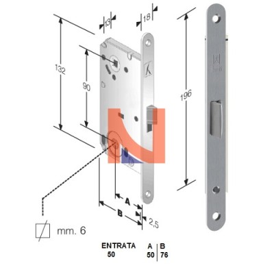 Serratura meccanica B-Split mod.P61 colore Cromo Opaco -versione bagno- art. 48P610509E