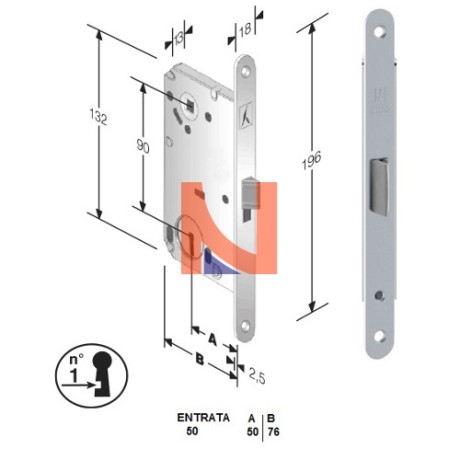 Serratura meccanica B-Split mod.P60 colore Cromo Lucido -patent- art. 48P60150CE
